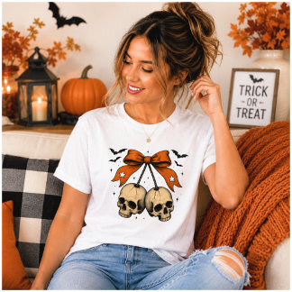 Coquette Skull Bow Halloween Illustration Tri-Blend Shirt