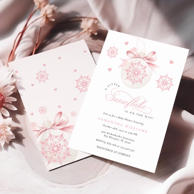 Coquette Snowflake Pink Baby Shower Invitation (Creator Uploaded)