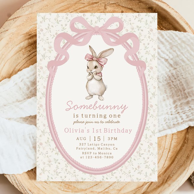 Coquette Some Bunny 1st Birthday Invitation (Creator Uploaded)