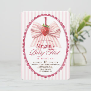 Coquette Strawberry 1st Girly Birthday Party Invitation