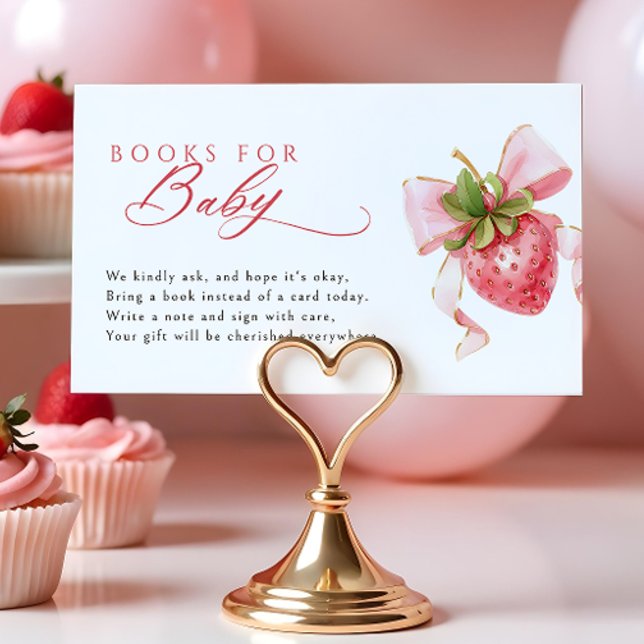 Coquette Strawberry Baby Shower Books for Baby Enclosure Card (Creator Uploaded)