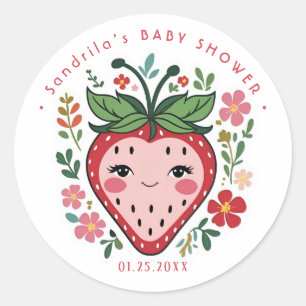 Coquette Strawberry Baby Shower  Classic Round Sticker