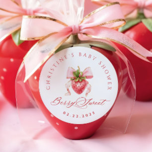 Coquette Strawberry Baby Shower Classic Round Sticker