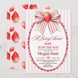 Coquette Strawberry Baby Shower Invitation
