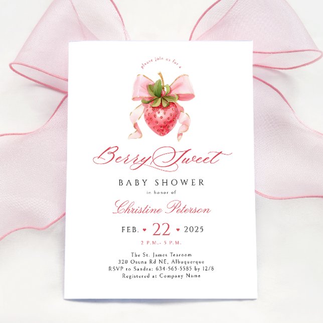Coquette Strawberry Baby Shower Invitation (Creator Uploaded)