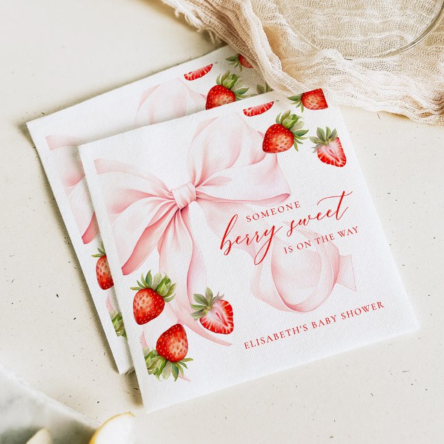 Coquette Strawberry Baby Shower Napkin (Creator Uploaded)