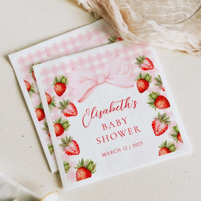 Coquette Strawberry Baby Shower Napkin (Creator Uploaded)