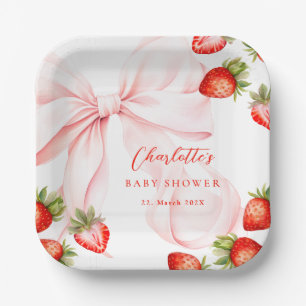Coquette Strawberry Baby Shower Paper Plate