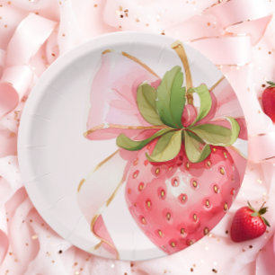 Coquette Strawberry Baby Shower Paper Plate