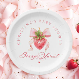 Coquette Strawberry Baby Shower Paper Plate