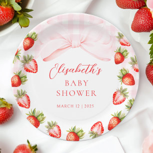 Coquette Strawberry Baby Shower Paper Plate