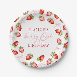 Coquette Strawberry Bow Berry First Birthday Paper Plate