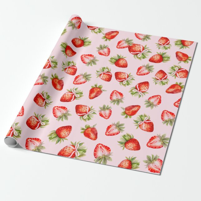 Coquette Strawberry Bow  Wrapping Paper (Unrolled)