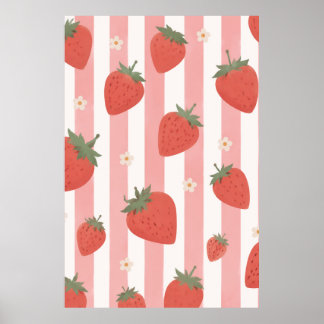 Coquette Strawberry Pink Stripe Bedroom Nursery Poster