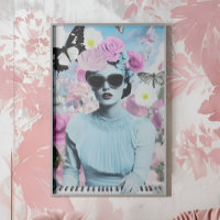 Coquette Style Pink and Blue Retro Pop Art Collage