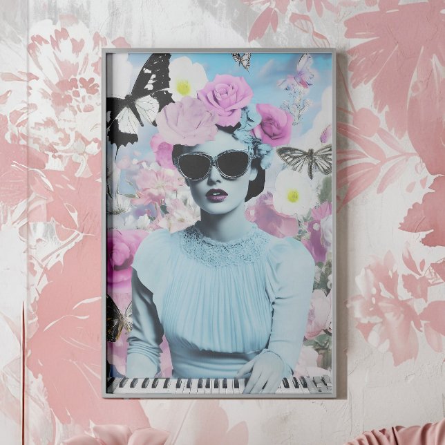 Coquette Style Pink and Blue Retro Pop Art Collage Poster (Creator Uploaded)