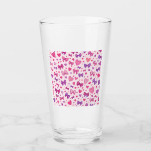 Coquette Style Pink Purple Bow & Heart Pattern Glass