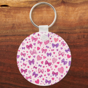 Coquette Style Pink Purple Bow & Heart Pattern Key Ring
