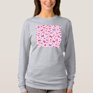Coquette Style Pink Purple Bow & Heart Pattern T-Shirt