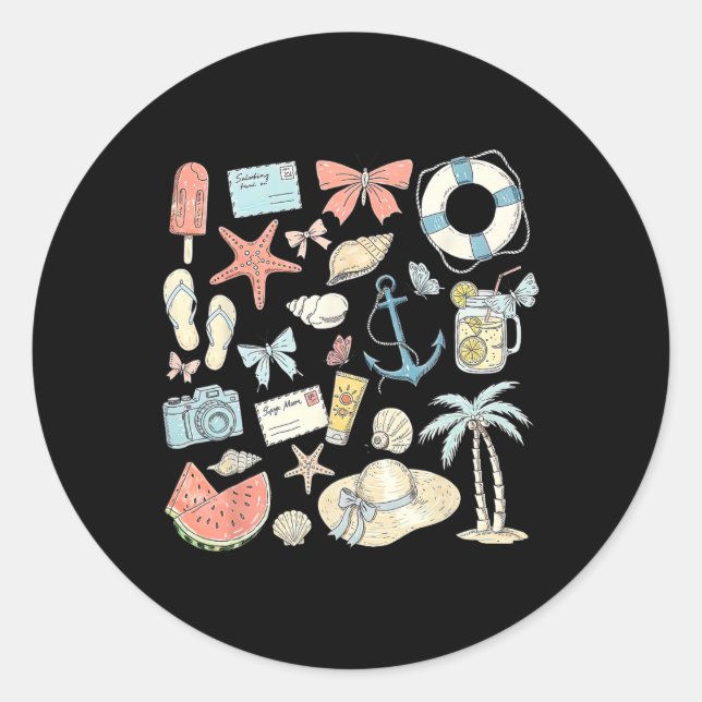 Coquette Summer Coastal Beach Matching Family Vaca Classic Round Sticker (Front)