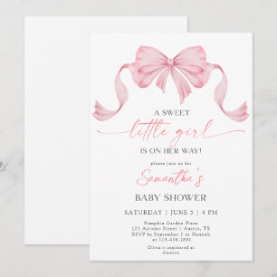 Coquette Sweet Little Girl Bow Border Baby Shower Invitation