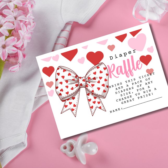 Coquette Sweetheart Bow Diaper Raffle baby shower Enclosure Card (Coquette Sweetheart Bow Diaper Raffle baby shower Enclosure Card)