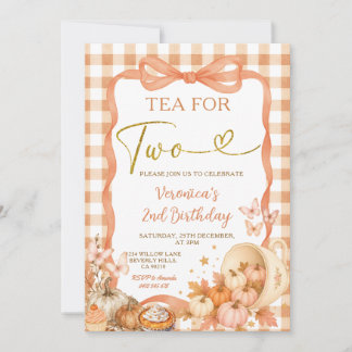 Coquette Tea for Two 2nd Birthday Pumpkin Invitation