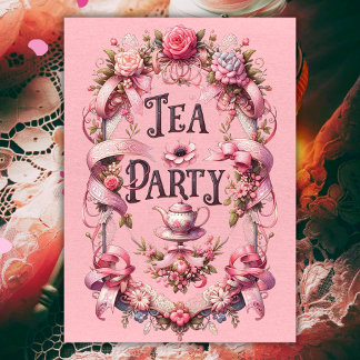 Coquette Tea Party Folded Birthday Invitation
