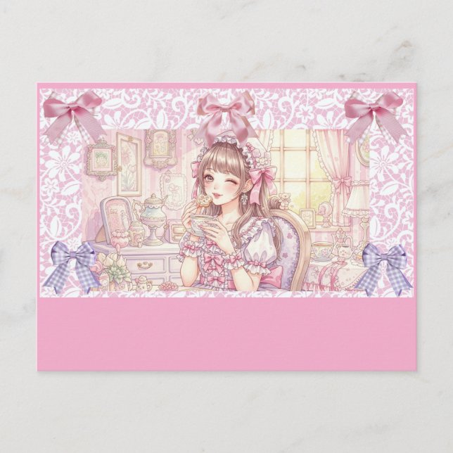 Coquette Tea Time – Pastel Ribbon  Holiday Postcard (Front)