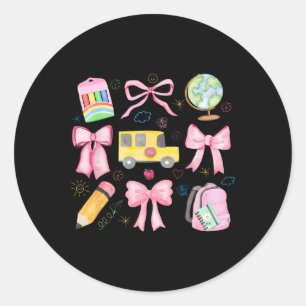 Coquette Teacher Appreciation Bows Last Day Ck To Classic Round Sticker