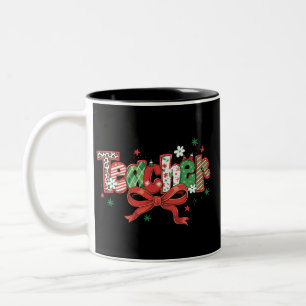 Coquette Teacher Christmas Crayon Merry Christmas  Two-Tone Coffee Mug