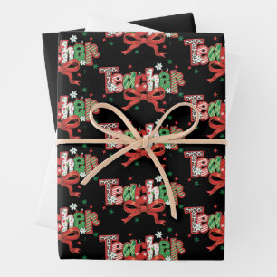 Coquette Teacher Christmas Crayon Merry Christmas Wrapping Paper Sheet