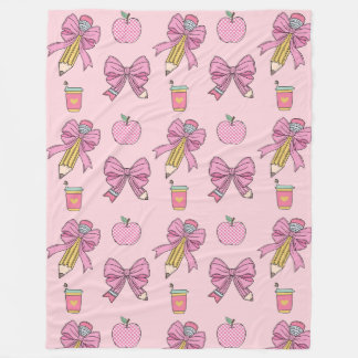 Coquette Teacher Pencil Bows Fleece Blanket Gift