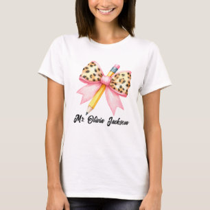 Coquette Teacher Pencil with Bow leopard t-shirt
