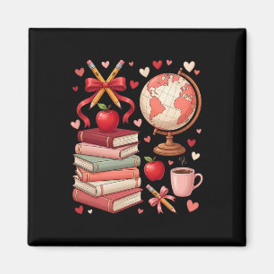 Coquette Teacher School Valentine Bows Books Globe Magnet