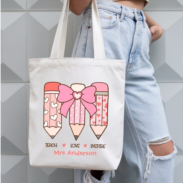 Coquette Teacher Valentine Pencils Custom Tote Bag (Creator Uploaded)