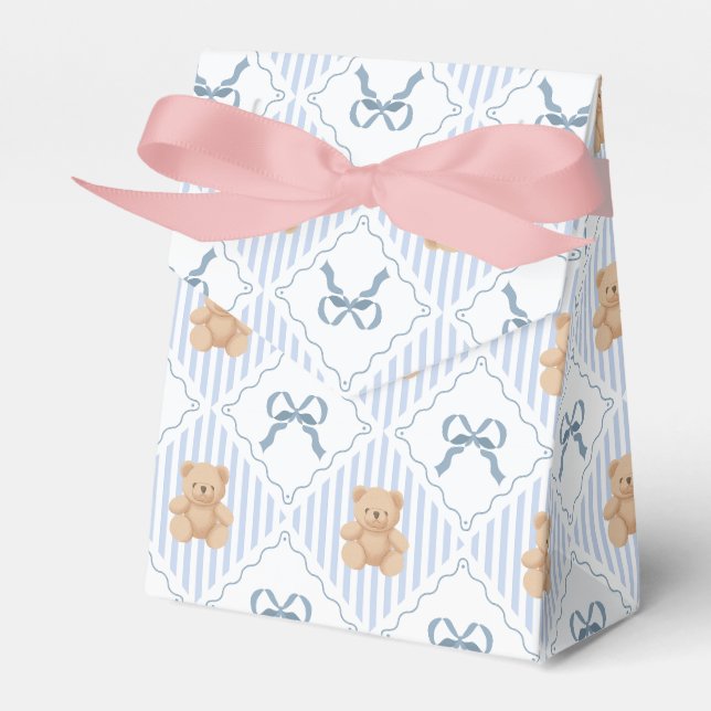 Coquette Teddy Bear & Ribbon Bow Pattern Favour Box (Front Side)