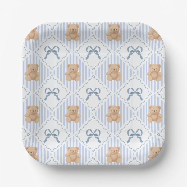 Coquette Teddy Bear & Ribbon Bow Pattern Paper Plate (Front)