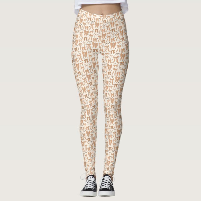 Coquette Terracotta Bows Hand Drawn Pattern Leggings (Front)