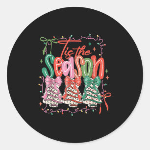 Coquette Tis The Season Christmas Trees Cake Bow C Classic Round Sticker