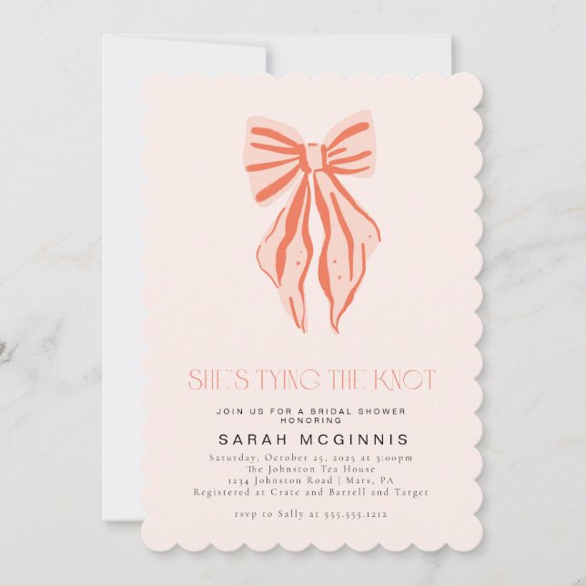 Coquette Tying the Knot Bridal Shower Pink Red Invitation (Front)