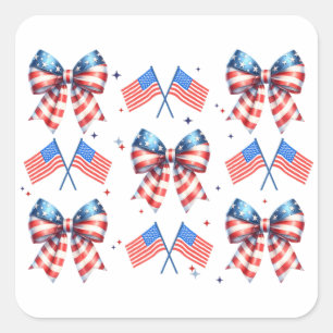 Coquette, usa, red, white, blue, 4th of July gift Square Sticker
