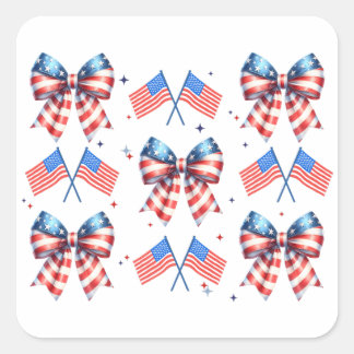 Coquette, usa, red, white, blue, 4th of July gift Square Sticker
