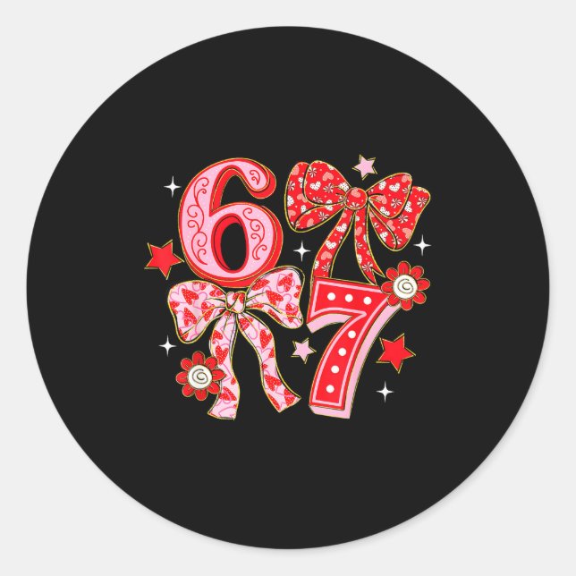 Coquette Valentine 67 Six Seven Bow Valentines 6 7 Classic Round Sticker (Front)