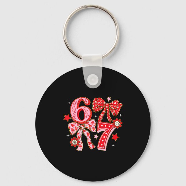 Coquette Valentine 67 Six Seven Bow Valentines 6 7 Key Ring (Front)