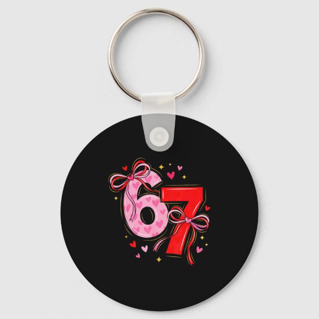 Coquette Valentine 67 Six Seven Heart Bow Valentin Key Ring (Front)