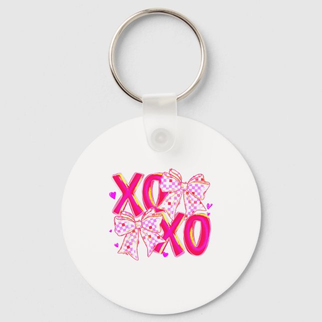 Coquette Valentine Xoxo Funny Valentine Bow Hearts Key Ring (Front)