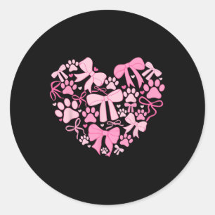 Coquette Valentines Day Dog Paw Print Heart Animal Classic Round Sticker