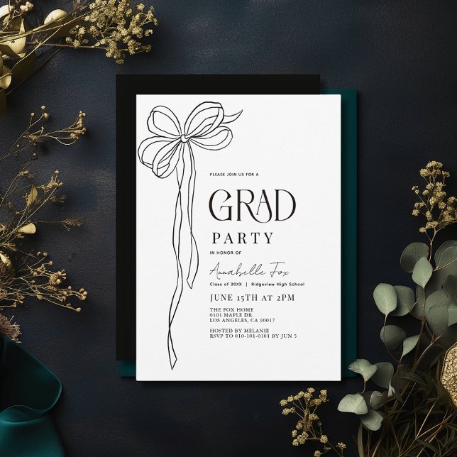 Coquette Vintage Black Bow Ribbon Graduation Party Invitation (Creator Uploaded)