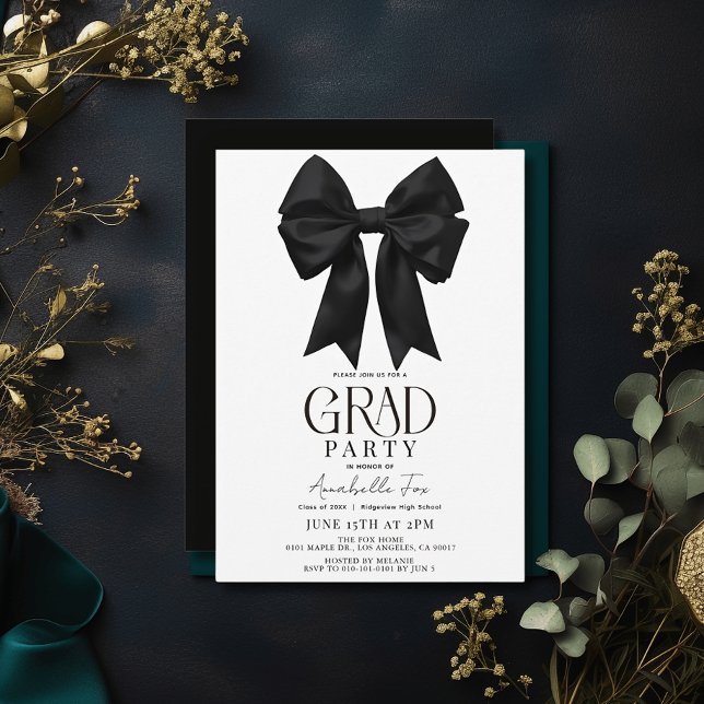 Coquette Vintage Black Bow Ribbon Graduation Party Invitation (Creator Uploaded)